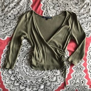 Green Ribbed Crop Top